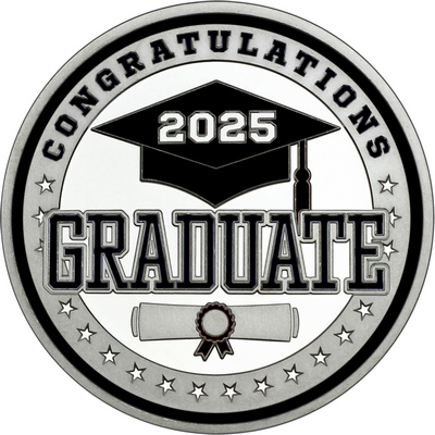 Black "Congratulations Graduate" with Black Rim, Tassel & Ribbon *2025 Not Enameled